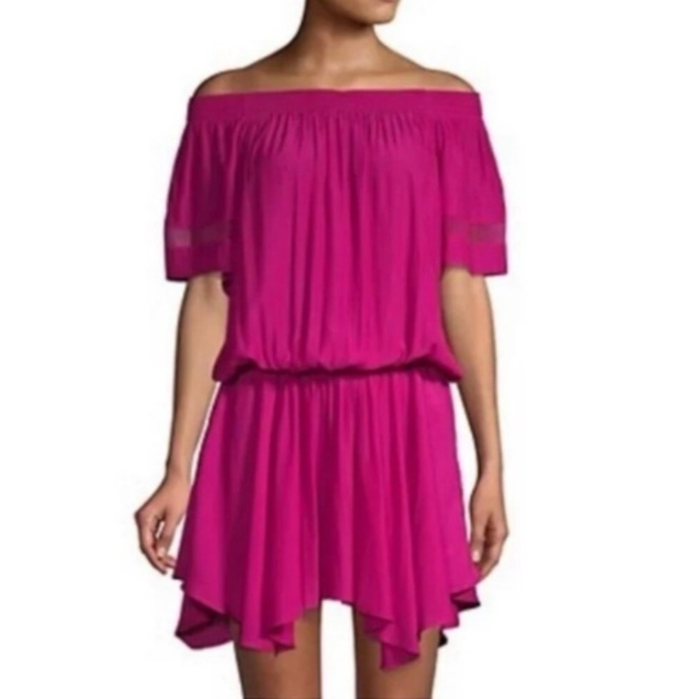 Ramy Brook Jessica Off-The-Shoulder Handkerchief Hem Dress.